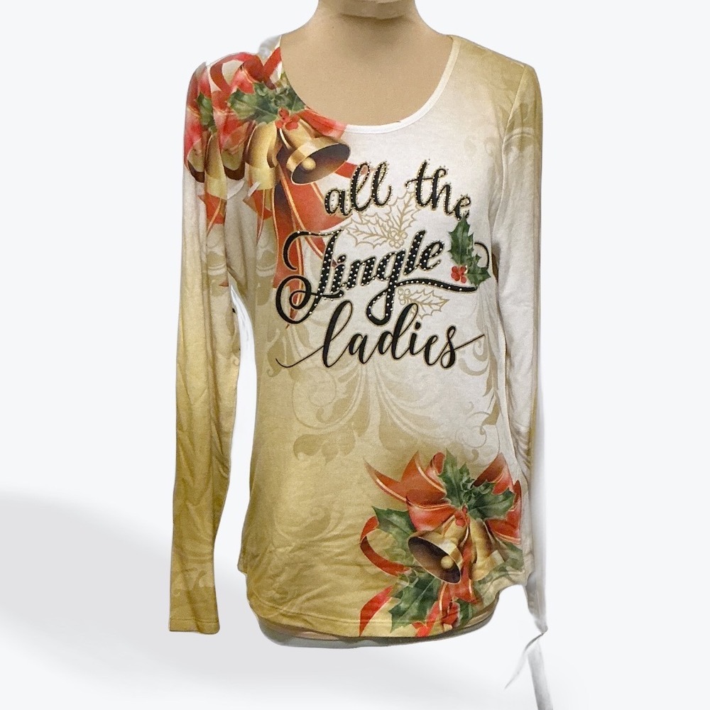 Rebecca Malone Women's Long Sleeve Christmas Shirt Size S All The Jingle Ladies